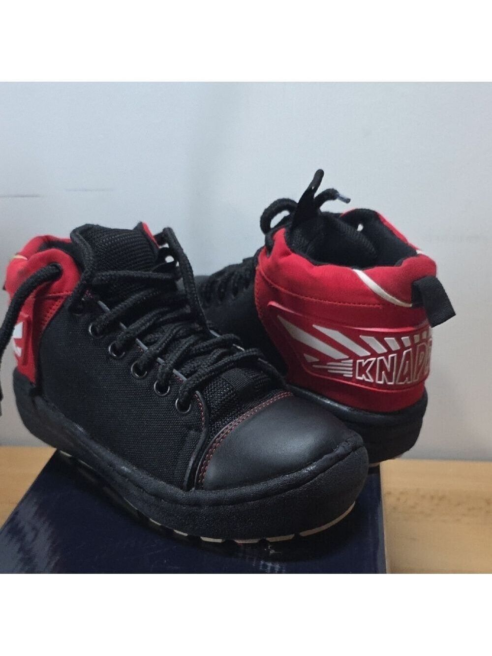 Black and Red Sneakers with Durable Rubber Sole